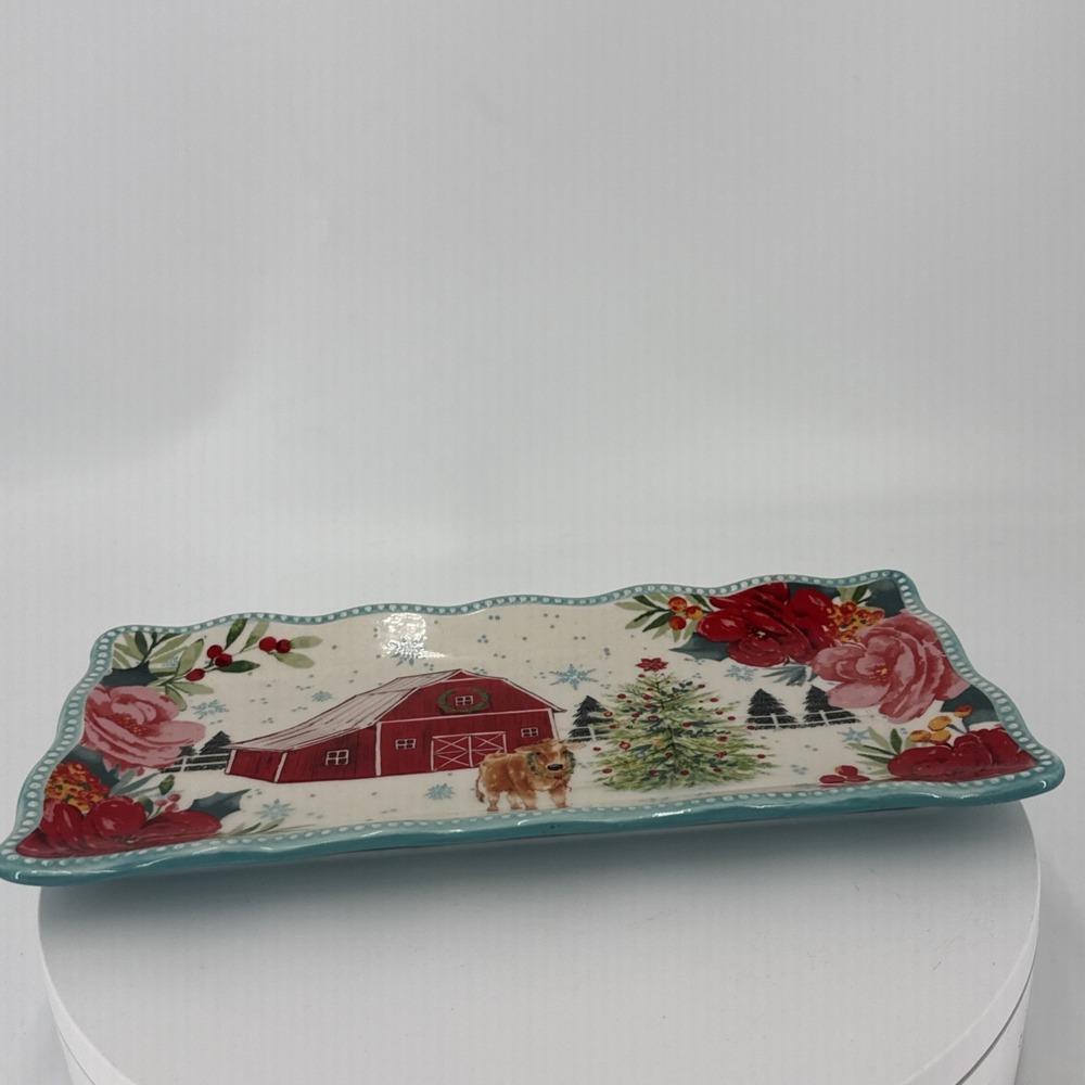 Pioneer Woman Christmas Farm Barn Cow Serving Platter Tray 12.2" X 6.2" - Picture 4 of 10